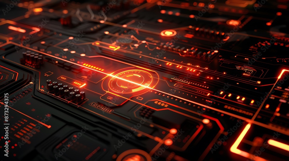 Modern tech interface with frosted glass highlights in red and orange, against a black background. Modern tech interface with frosted glass highlights in red and orange, against a black background.