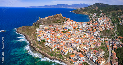 Fototapeta Naklejka Na Ścianę i Meble -  Sardegna, Italy. beautiful medieval coastal town Castelsardo in the north of the island, province of Sassari. Aerial drone panoramic view