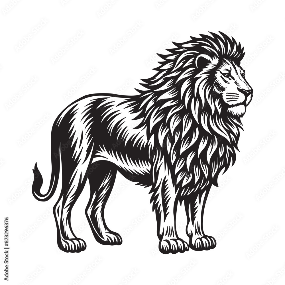 Fototapeta premium Vector hand drawn black white lion