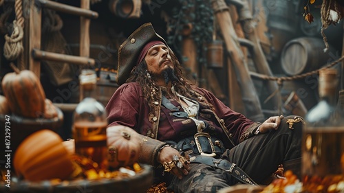 Explore the world of pirates through a professional photo showcasing intricate details of authentic pirate clothing, capturing the essence of swashbuckling adventures on the high seas photo