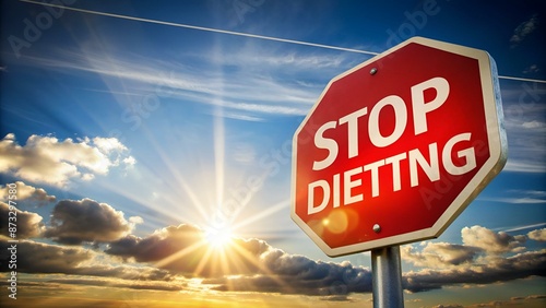 Stop Dieting red sign with sun background photo