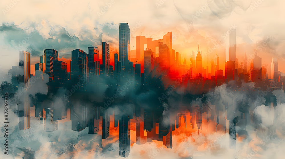 Fototapeta premium Surreal Urban Haze: Perfect for Urban Development Discussions and Environmental Awareness