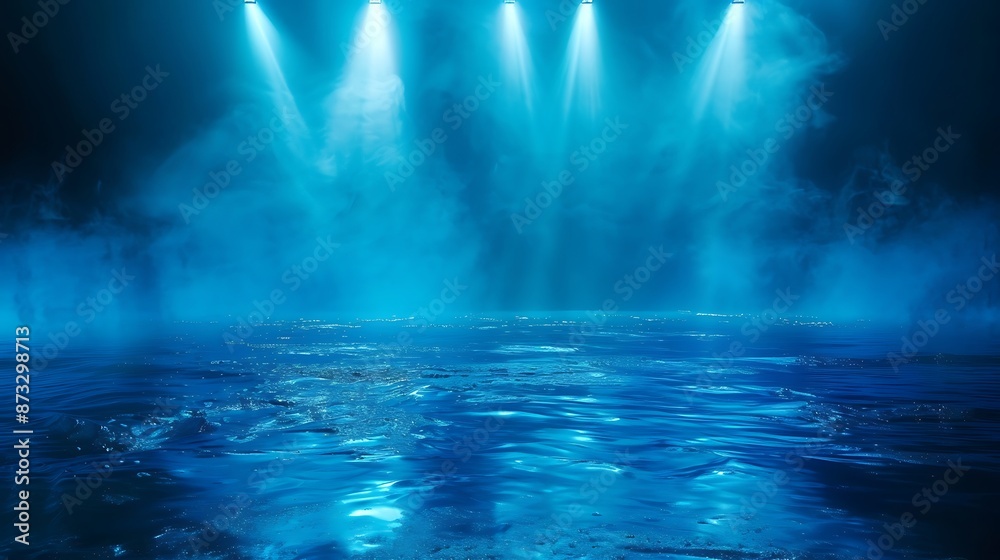 custom made wallpaper toronto digitalNavy neon light product background stage on ocean wave floor with deep blue glow spotlight, in marine style