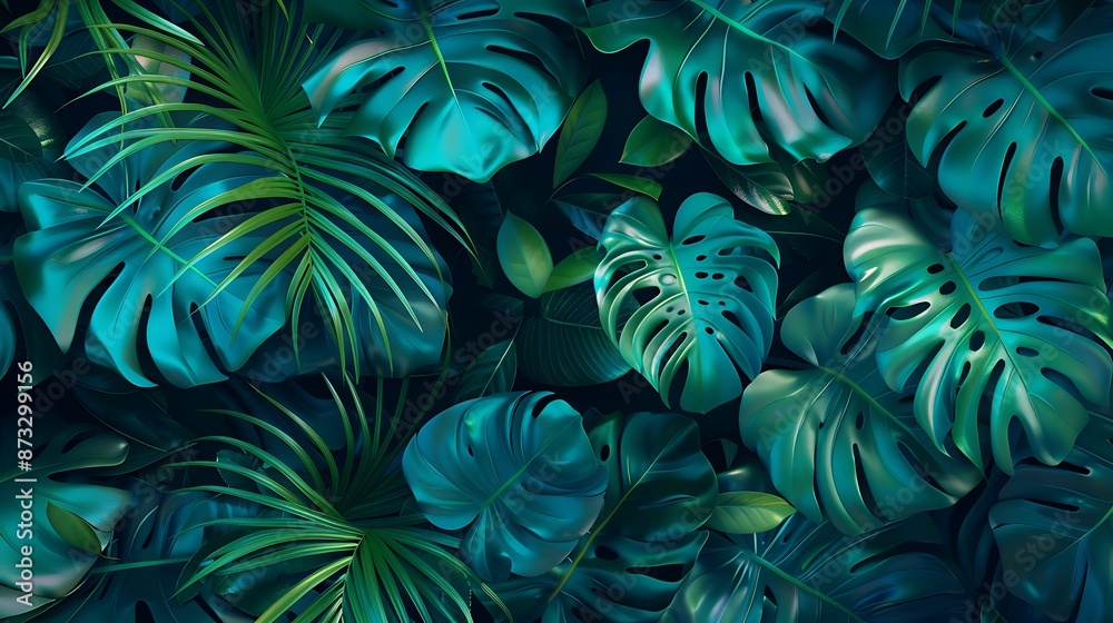 Neon green and teal tropical leaves, arranged in a clean and simple layout, ultra HD, Neon green and teal tropical leaves, arranged in a clean and simple layout, ultra HD,