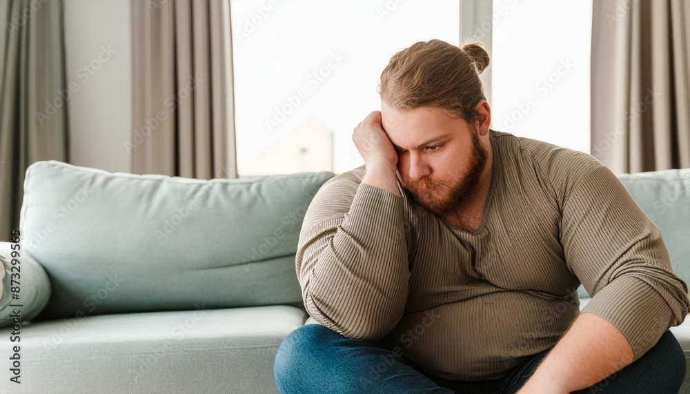 Overweight man and woman, their expressions tense, grapple with health and obesity. The weighty struggle for wellness and self-improvement unfolds in this poignant moment. Obesity, Diabetes