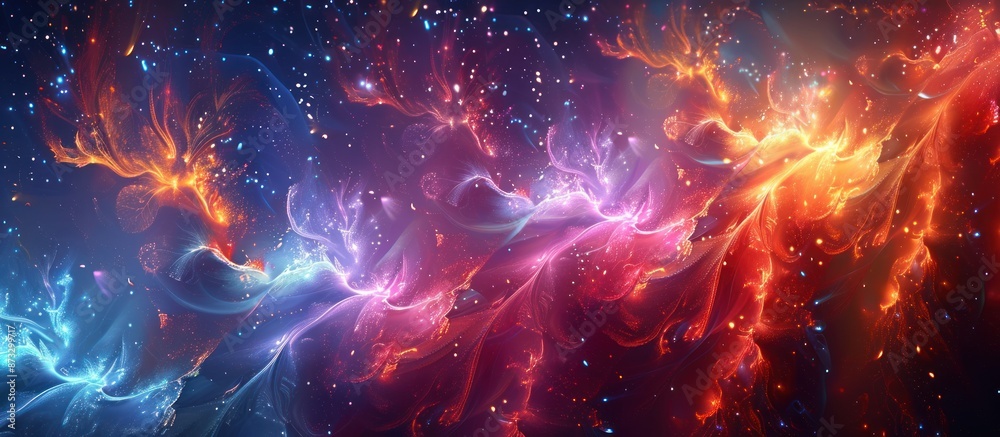 Vivid Colors of Nebula Cloud in Deep Space. Cosmic Art of Red and Blue Swirls Vivid Colors of Nebula Cloud in Deep Space. Cosmic Art of Red and Blue Swirls
