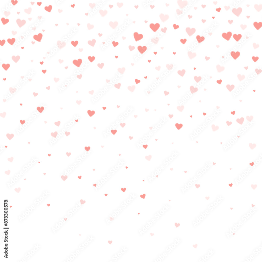 Obraz premium Red hearts scattered on white background.