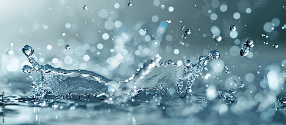 Water splash with drops and ripples on a blue background. Concept of purity, freshness, nature, and refreshment. Water splash with drops and ripples on a blue background. Concept of purity, freshness, nature, and refreshment.
