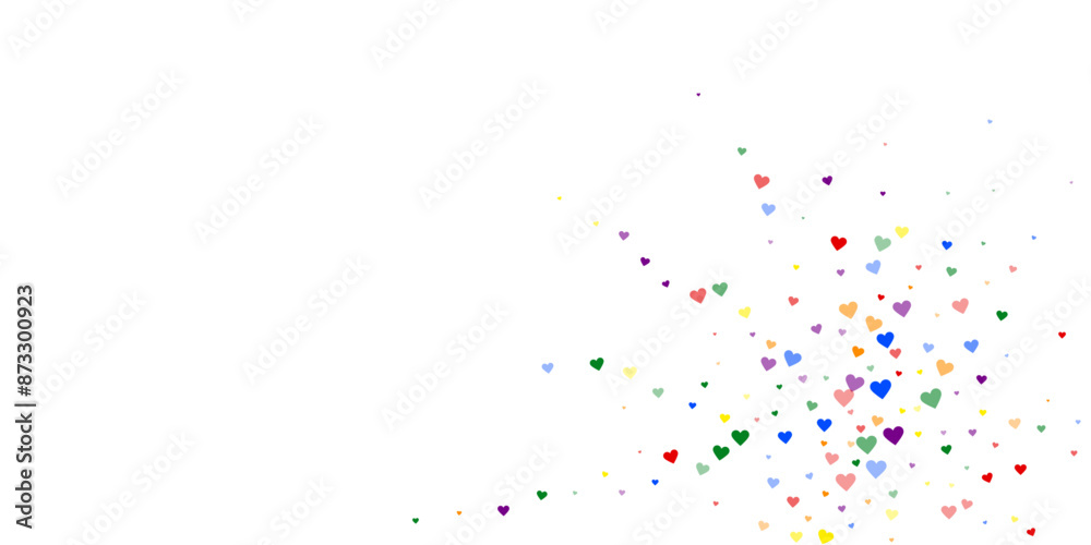 Fototapeta premium Rainbow colored scattered hearts. LGBT valentine