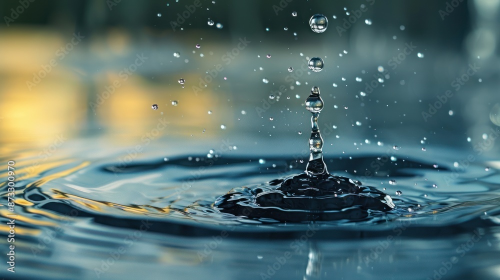 Close-up of Water Droplet Splashing, Creating Ripples and Reflections. Concepts. Water, Nature, Liquid, Purity Close-up of Water Droplet Splashing, Creating Ripples and Reflections. Concepts. Water, Nature, Liquid, Purity