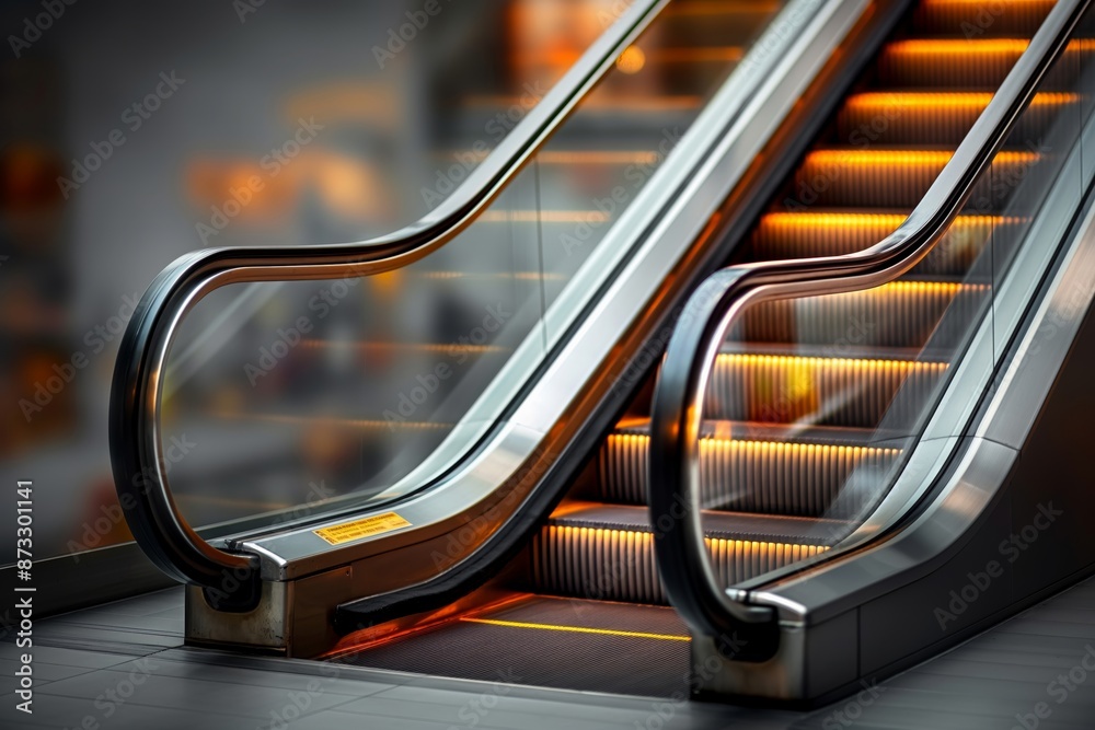 This image features two parallel escalators in an indoor setting with vibrant lighting, highlighting the modern and sleek design elements, as well as their functional utility in transporting people. This image features two parallel escalators in an indoor setting with vibrant lighting, highlighting the modern and sleek design elements, as well as their functional utility in transporting people.