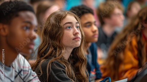 Engaged students attentive in classroom