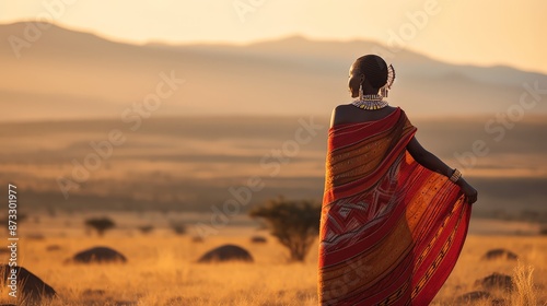 African woman dancing in vibrant traditional dress