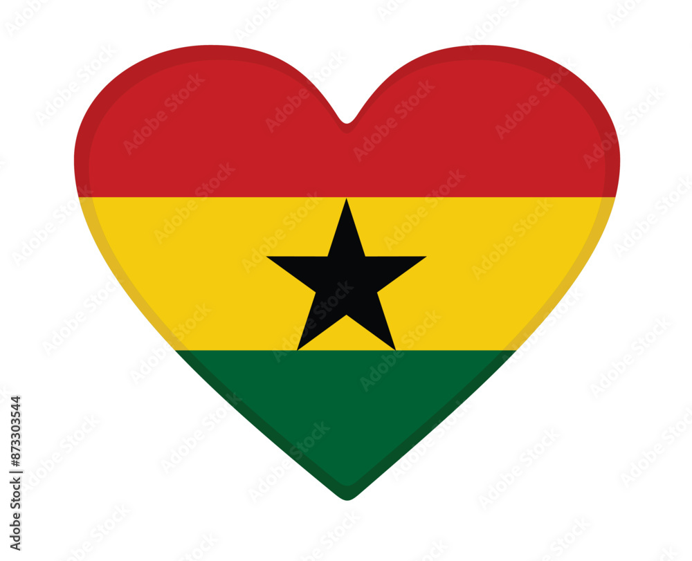 Ghana flag heart shaped. vector
