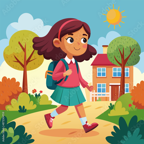 Vector illustration of a girl going to school with a backpack Vector illustration of a girl going to school with a backpack