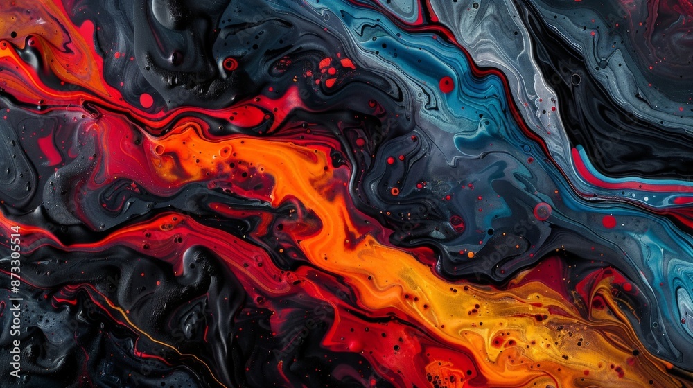 Obraz premium Vibrant Abstract Swirls of Red, Orange, and Black in Fluid Art Painting