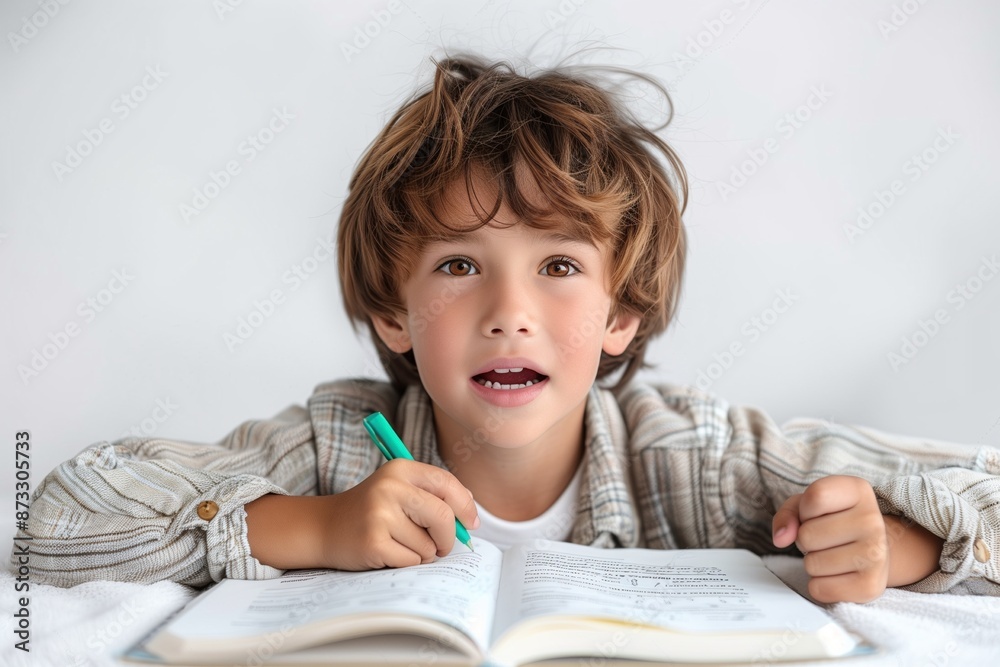 Portrait of an boy studying on a white background Portrait of an boy studying on a white background