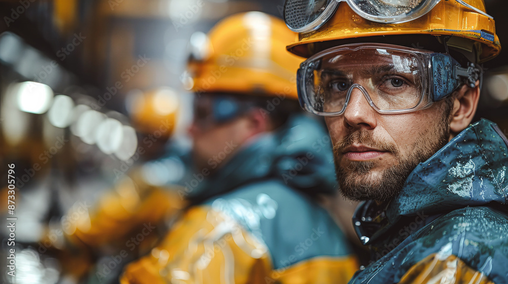 Worker uniform industrial plant, makes survey, checking equipment against background Worker uniform industrial plant, makes survey, checking equipment against background