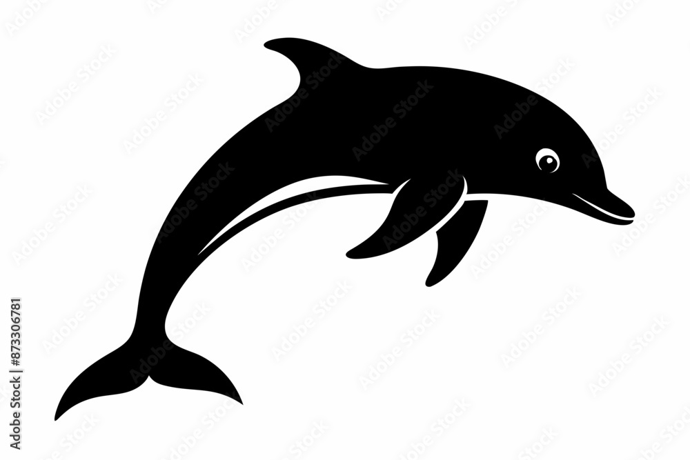 Naklejka premium Dolphin vector illustration, dolphin jumping isolated on white, Dolphin silhouette, Dolphin vector art