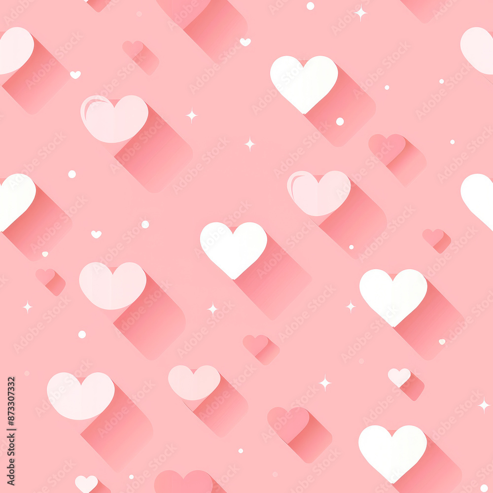 Pattern design of white hearts on a soft pink background Pattern design of white hearts on a soft pink background