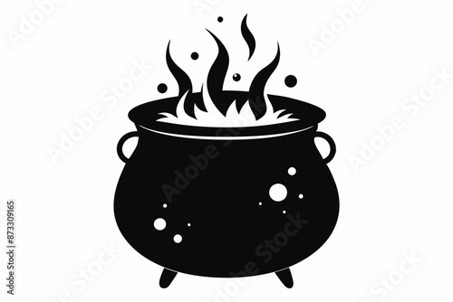 Witch cauldron silhouette vector, Witches black cauldron with boiling magic potion isolated on white background