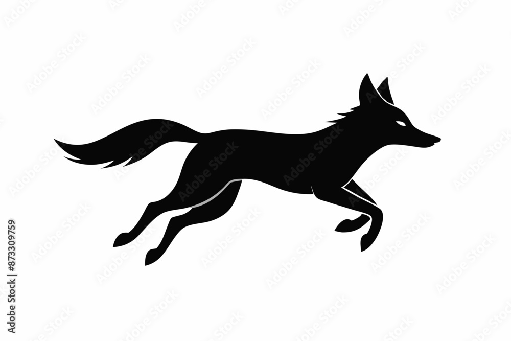 Fototapeta premium Jackal vector illustration, Jackal jumping isolated on white, Jackal silhouette, Jackal vector art