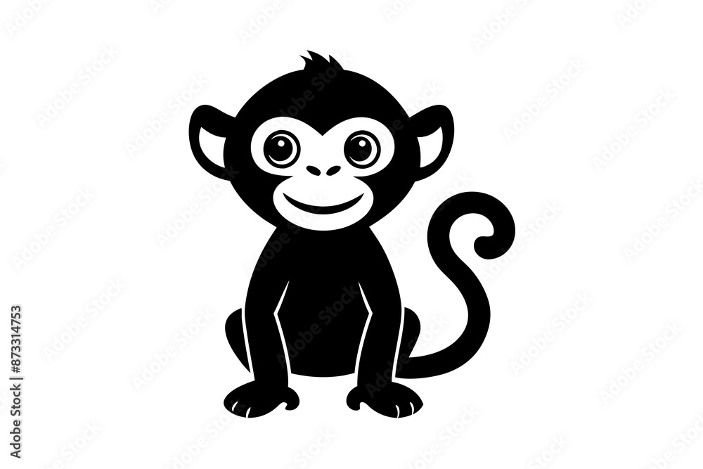 Fototapeta premium Monkey vector illustration, Monkey jumping isolated on white, Monkey silhouette, Monkey vector art