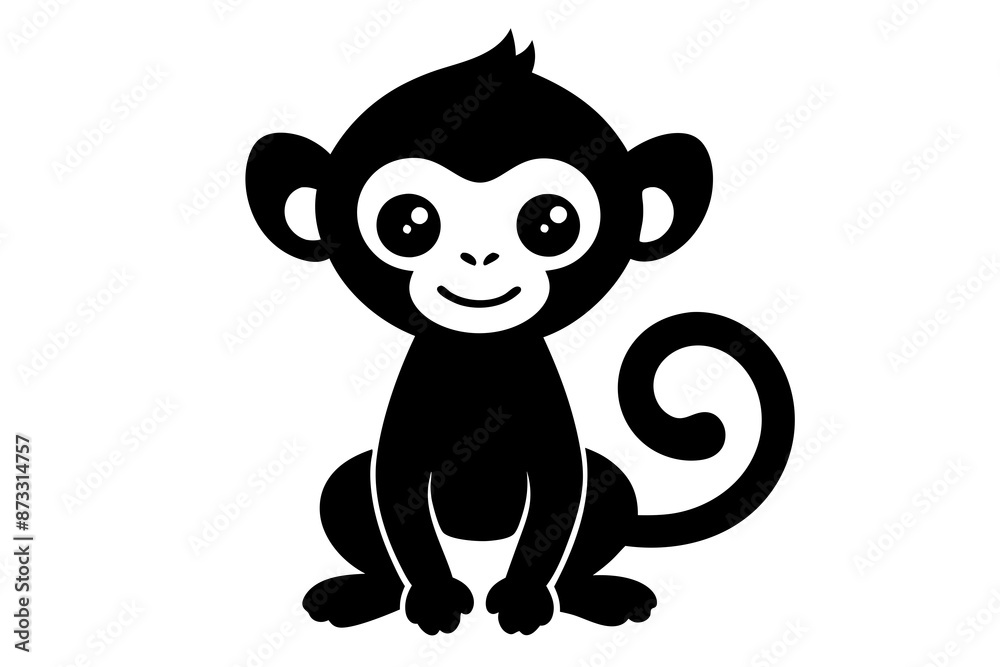 Fototapeta premium Monkey vector illustration, Monkey jumping isolated on white, Monkey silhouette, Monkey vector art