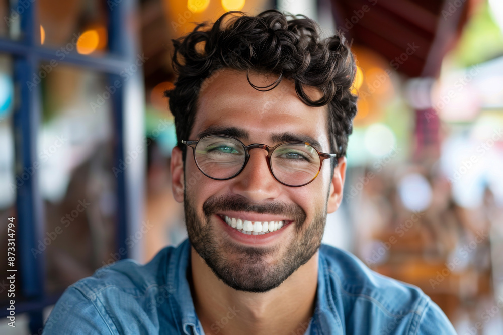 Fototapeta premium American handsome man smiling, eye glasses
