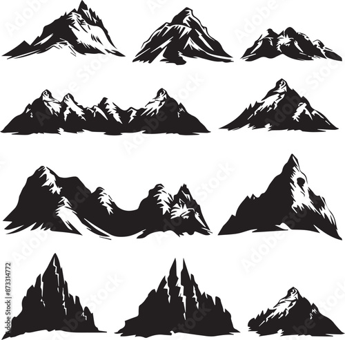Mountain Forest Tree Landscape Silhouette on white background