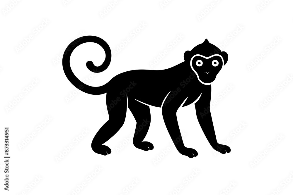 Fototapeta premium Monkey vector illustration, Monkey jumping isolated on white, Monkey silhouette, Monkey vector art