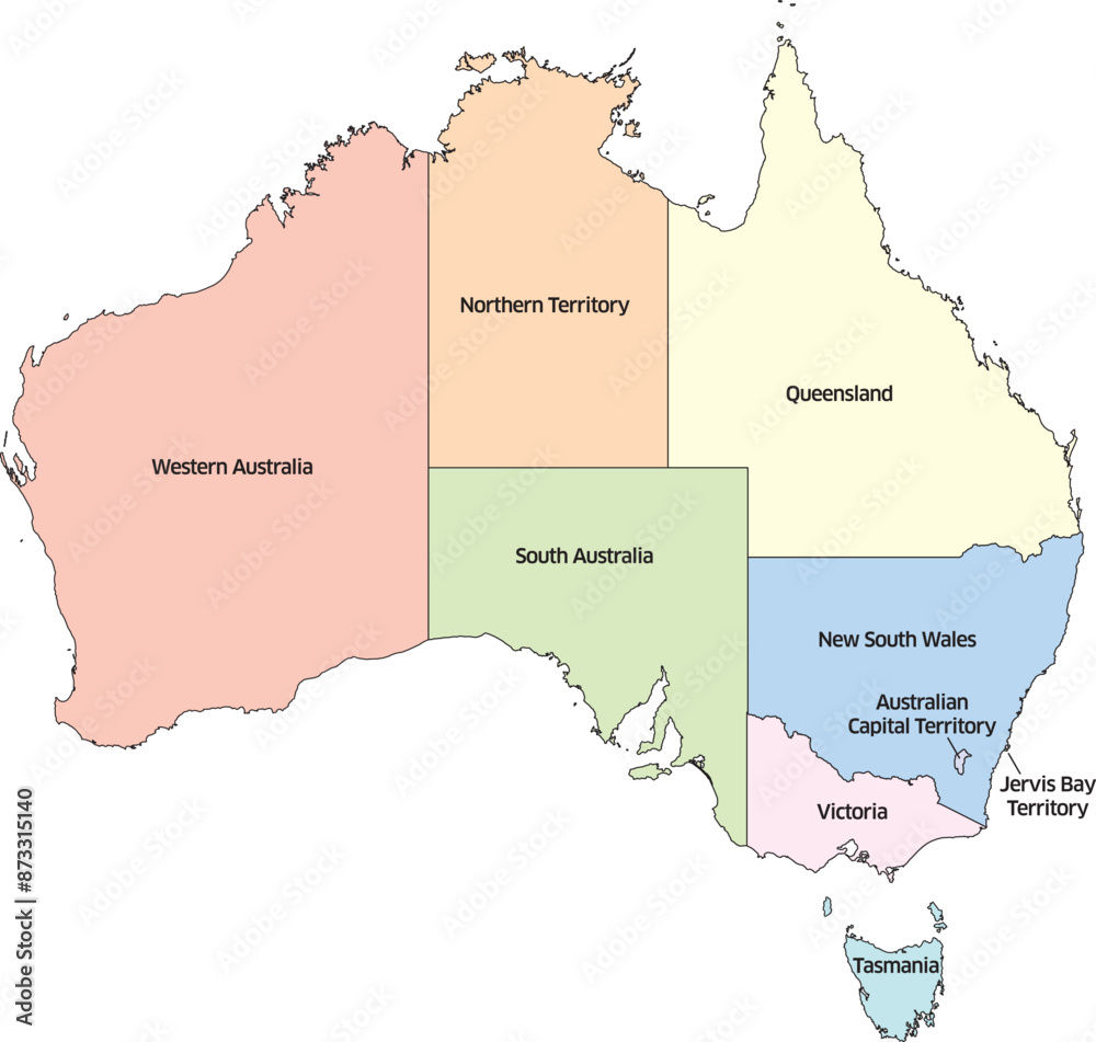 Editable vector map of Australia showing New South Wales highlighted