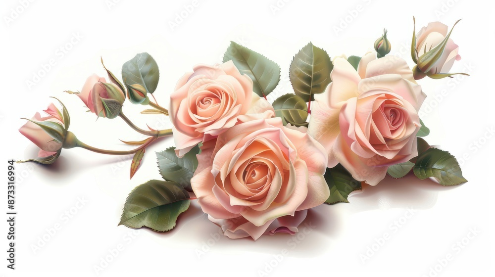 Delicate beauty. Pink roses isolated on white background. Delicate beauty. Pink roses isolated on white background.