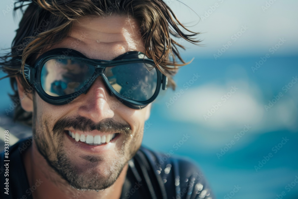 American handsome man smiling, goggles American handsome man smiling, goggles
