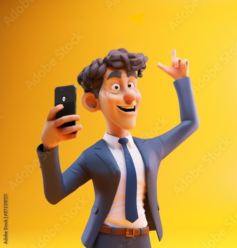 success man selfie in 3d illustration concept