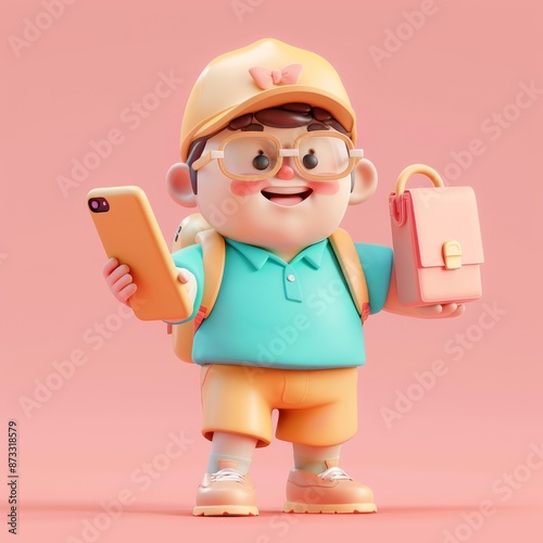 boy wearing backpack and holding phone
