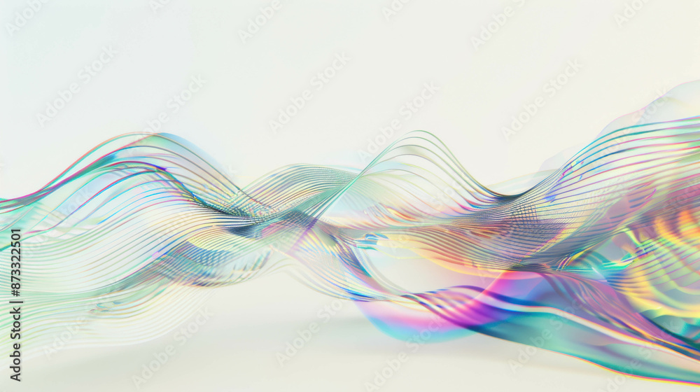 Holographic waves of sound on white background in abstract, colorful design. Holographic waves of sound on white background in abstract, colorful design.