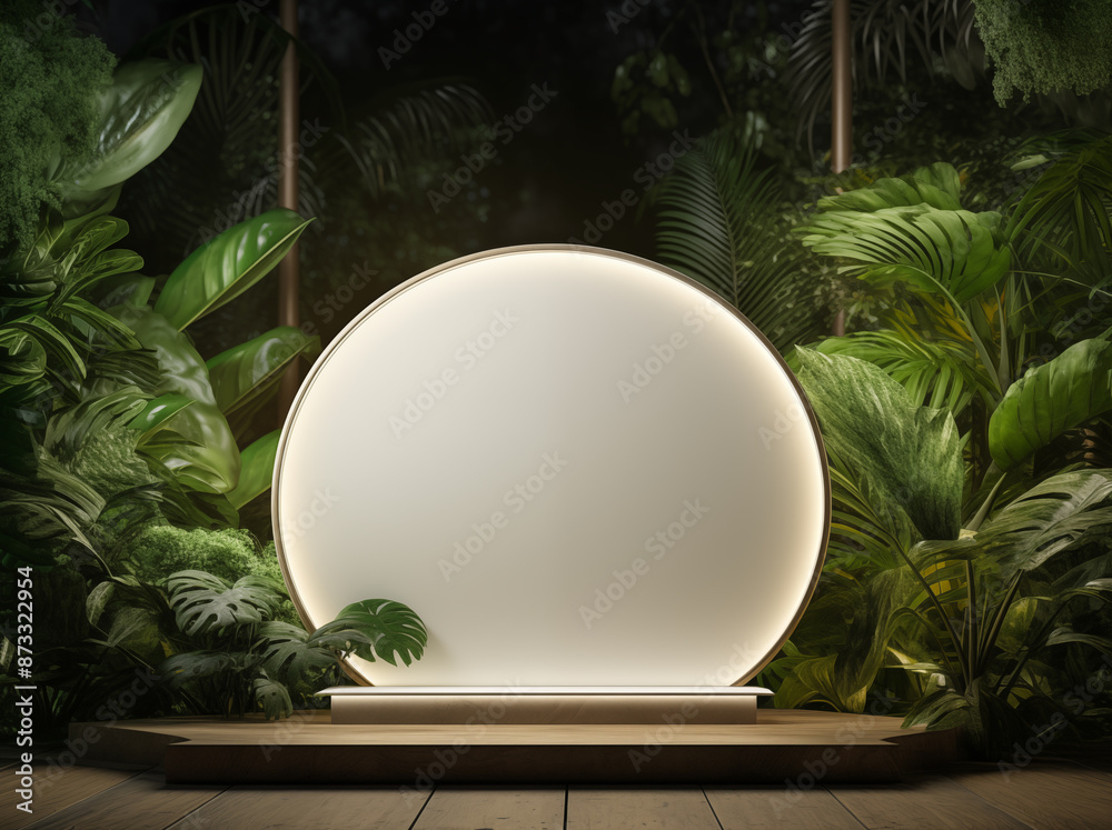 For product presentations in the heart of nature with stone podium in the jungle forest 3D illustration. Unique stage, nestled amidst lush greenery, offers a captivating backdrop For product presentations in the heart of nature with stone podium in the jungle forest 3D illustration. Unique stage, nestled amidst lush greenery, offers a captivating backdrop