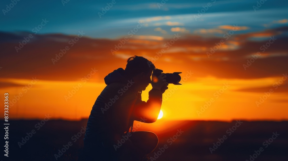 A man is taking a picture of the sunset A man is taking a picture of the sunset