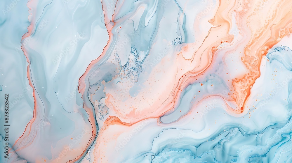 Serene marble ink art in shades of light blue and peach, smooth transitions, minimalistic style on high-quality textured paper Serene marble ink art in shades of light blue and peach, smooth transitions, minimalistic style on high-quality textured paper