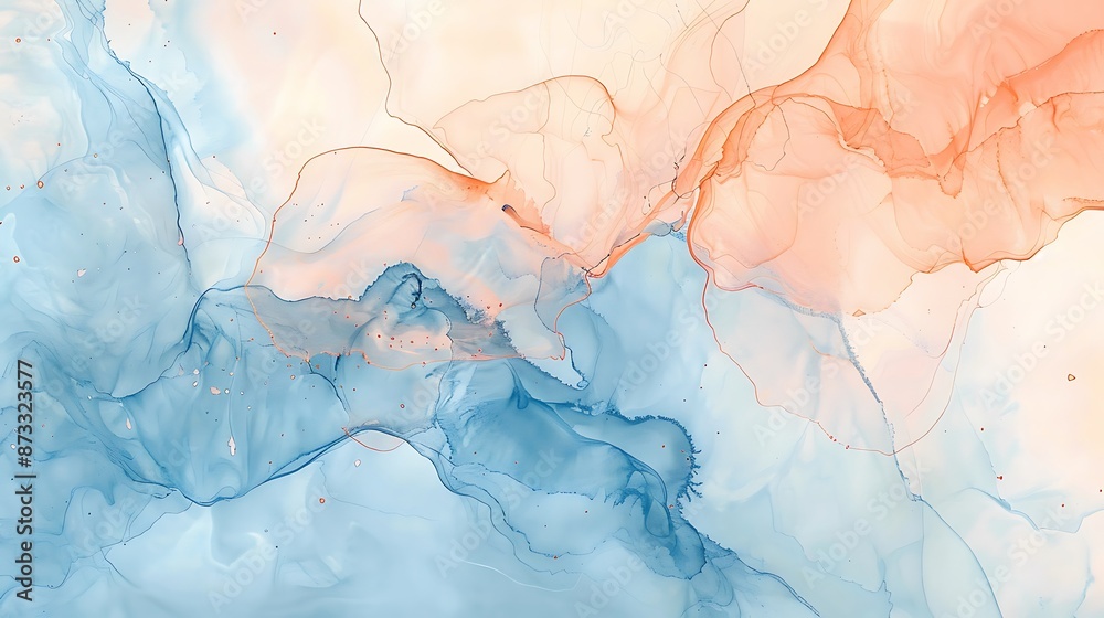 Serene marble ink art in shades of light blue and peach, smooth transitions, minimalistic style on high-quality textured paper Serene marble ink art in shades of light blue and peach, smooth transitions, minimalistic style on high-quality textured paper