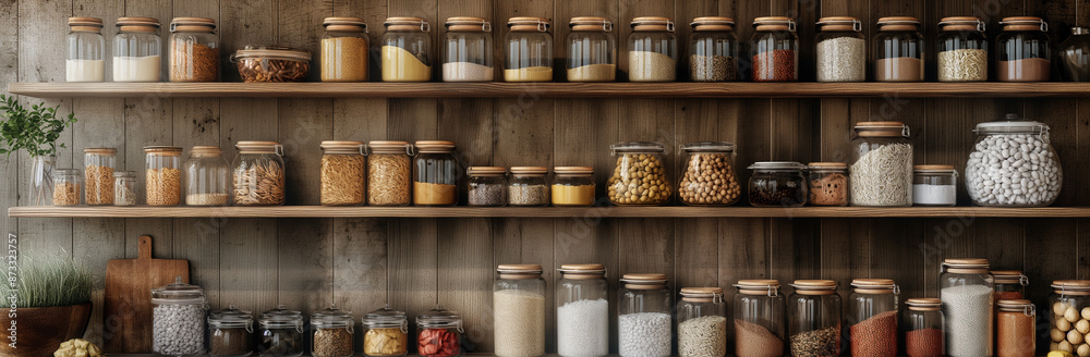Decluttered Kitchen Pantry: Organized Shelves Showcasing Bulk Items And Clear Counters With Neatly Stored Containers 