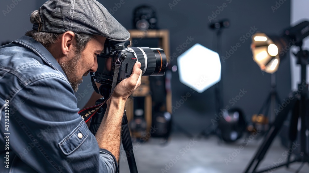 A man is taking a picture with a camera A man is taking a picture with a camera