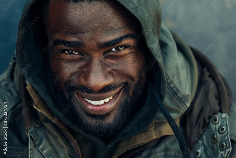 Black American handsome man smiling, assassin looks Black American handsome man smiling, assassin looks