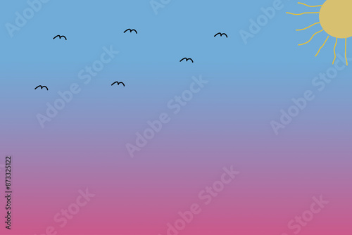 Sky with Birds and Sun