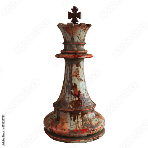 A white chess king piece with blood