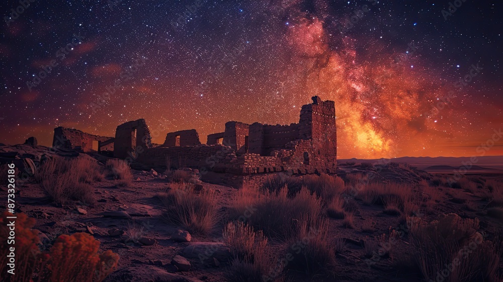 Fototapeta premium the milky way over the ruins of an old abandoned building
