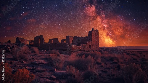 the milky way over the ruins of an old abandoned building