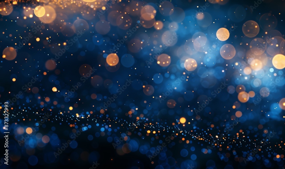 Christmas Golden light shine particles bokeh on navy blue background. Holiday concept. Abstract background with Dark blue and gold particle, Generative AI Christmas Golden light shine particles bokeh on navy blue background. Holiday concept. Abstract background with Dark blue and gold particle, Generative AI