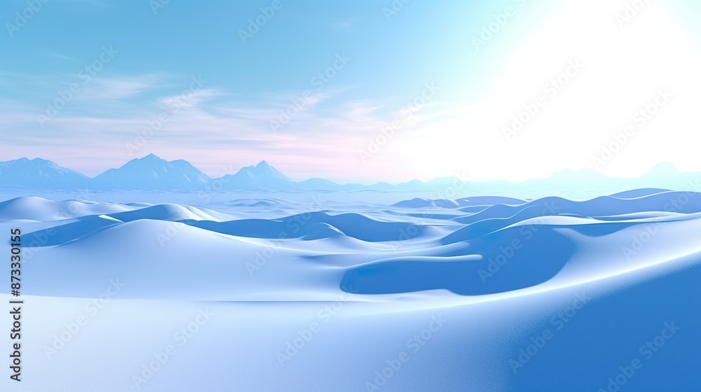 Digital illustration of a blue desert in panoramic view. Digital scene of a desert in blue gradient colors in isometric style. Digital illustration of a blue desert in panoramic view. Digital scene of a desert in blue gradient colors in isometric style.